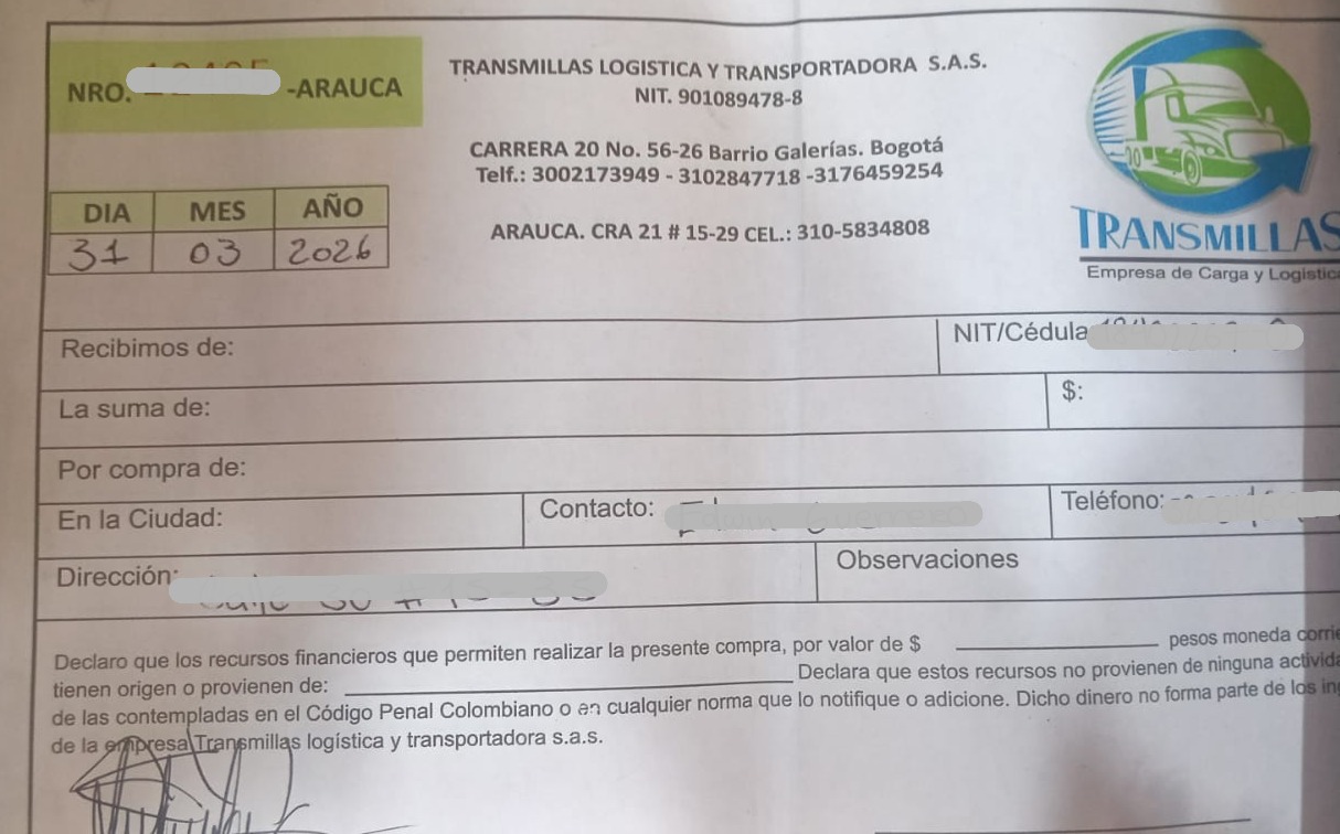 Comprobante usado por terceros para suplantar a Transmillas